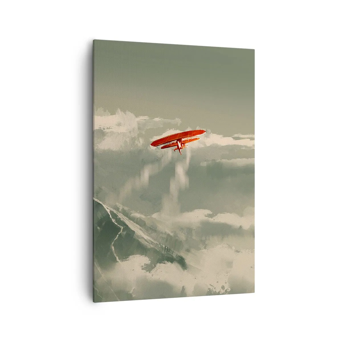 Obraz na płótnie - Czerwony samolot nad ośnieżonymi górami - 70x100cm - Nieustraszony pionier - Nowoczesna dekoracja ścienna do salonu i sypialni ARTTOR