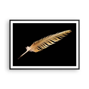 Plakat w czarnej ramie - Złote pióro na czarnym tle - 100x70cm - Nie lada piórem opatrzony… - Nowoczesna dekoracja ścienna do salonu i sypialni ARTTOR