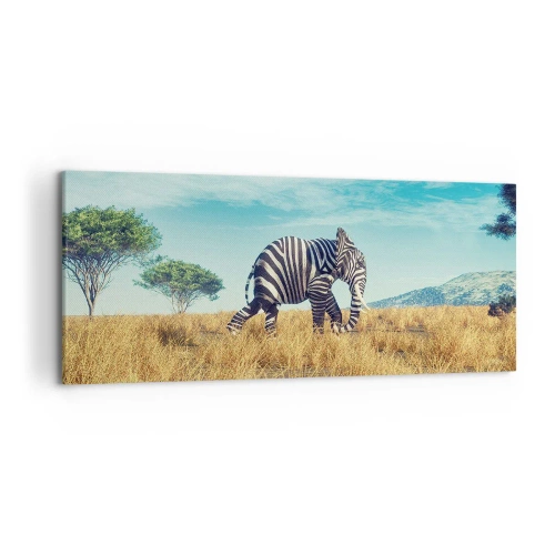 Obraz na płótnie - Zebra w afrykańskim krajobrazie - 120x50cm - Szarość już niemodna - Nowoczesna dekoracja ścienna do salonu i sypialni ARTTOR