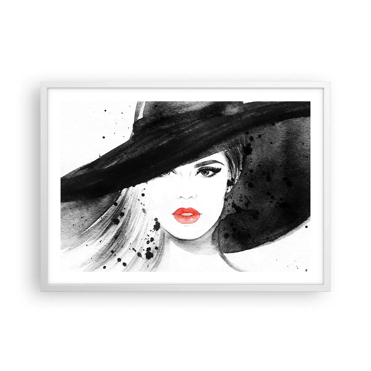 Plakat w białej ramie - Dama w czerni - 70x50 cm