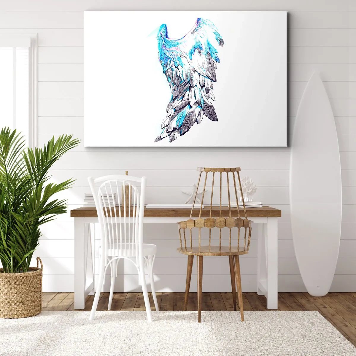 Obraz na płótnie - Delikatne anielskie skrzydła w pastelowych odcieniach - 100x70cm - Trzeba mi skrzydeł - Nowoczesna dekoracja ścienna do salonu, kuchni i sypialni ARTTOR