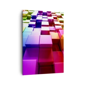 Obraz na płótnie - Kolorowe geometryczne sześciany - 50x70cm - Op-artowe wespół w zespół - Nowoczesna dekoracja ścienna do salonu, kuchni i sypialni ARTTOR