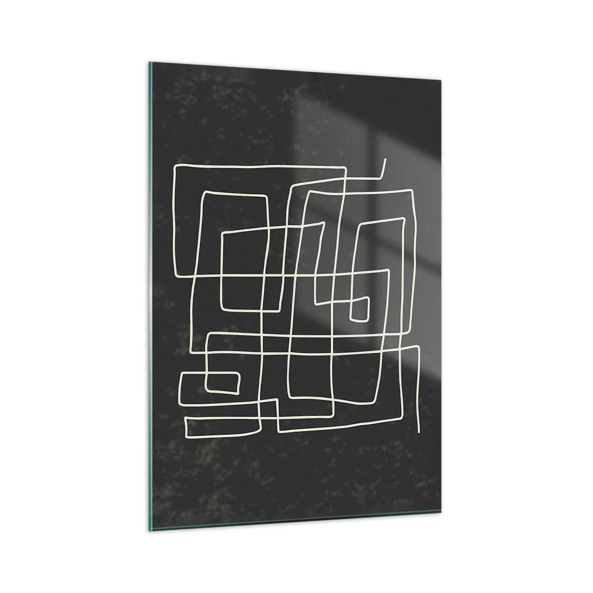 Obraz na szkle - Geometryczna abstrakcja z białymi liniami na czarnym tle - 50x70cm - Nie taki prosty - Nowoczesna dekoracja ścienna do salonu, kuchni i sypialni ARTTOR