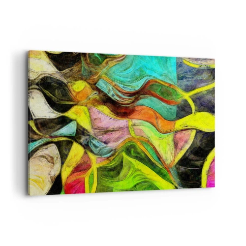 Obraz na płótnie - Abstrakcyjna kompozycja z barwnymi plamami i dynamicznymi liniami - 120x80cm - Ruch to życie - Nowoczesna dekoracja ścienna do salonu, kuchni i sypialni ARTTOR