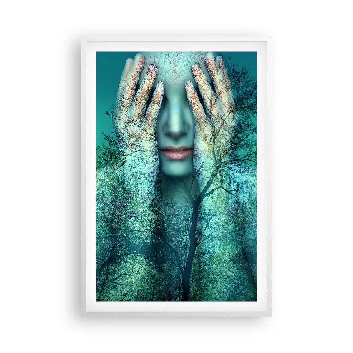 Plakat w białej ramie - Zanurzona w błękicie - 61x91 cm