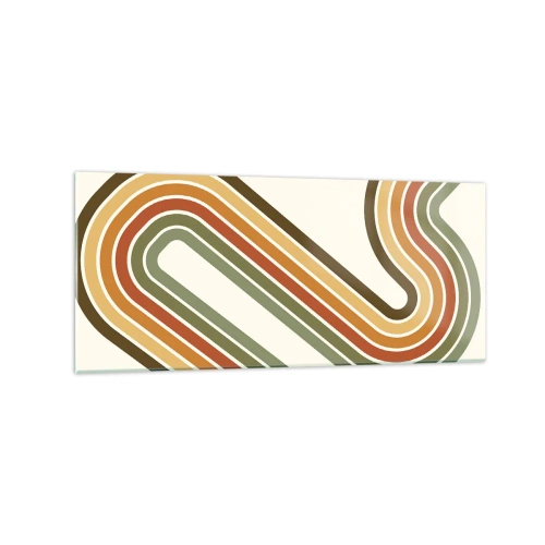 Obraz na szkle - Geometryczny wzór w odcieniach zieleni, pomarańczu i beżu na jasnym tle - 120x50cm - Zygzakiem do celu - Nowoczesna dekoracja ścienna do salonu i sypialni ARTTOR
