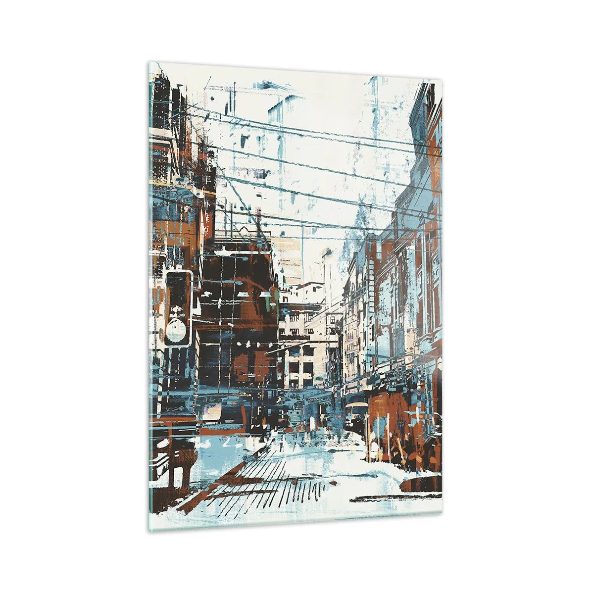 Obraz na szkle - Malownicza ulica miejska w artystycznym, przetartym stylu - 50x70cm - Przetarty miejski szlak - Nowoczesna dekoracja ścienna do salonu, kuchni i sypialni ARTTOR