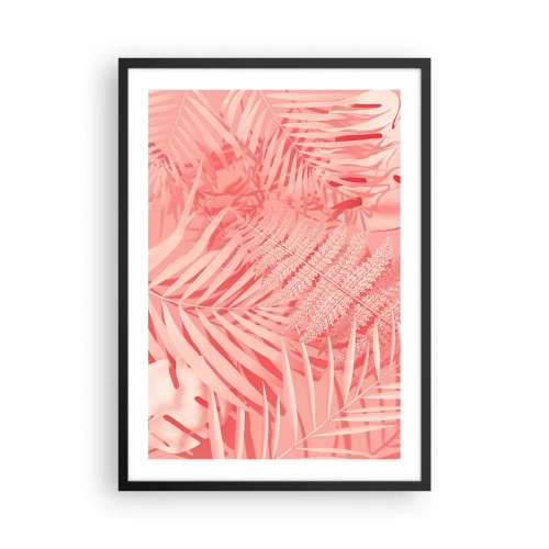 Plakat w czarnej ramie - Różowe liście paproci i palmy na pastelowym tle - 50x70cm - Różowy koncept - Nowoczesna dekoracja ścienna do salonu i sypialni ARTTOR