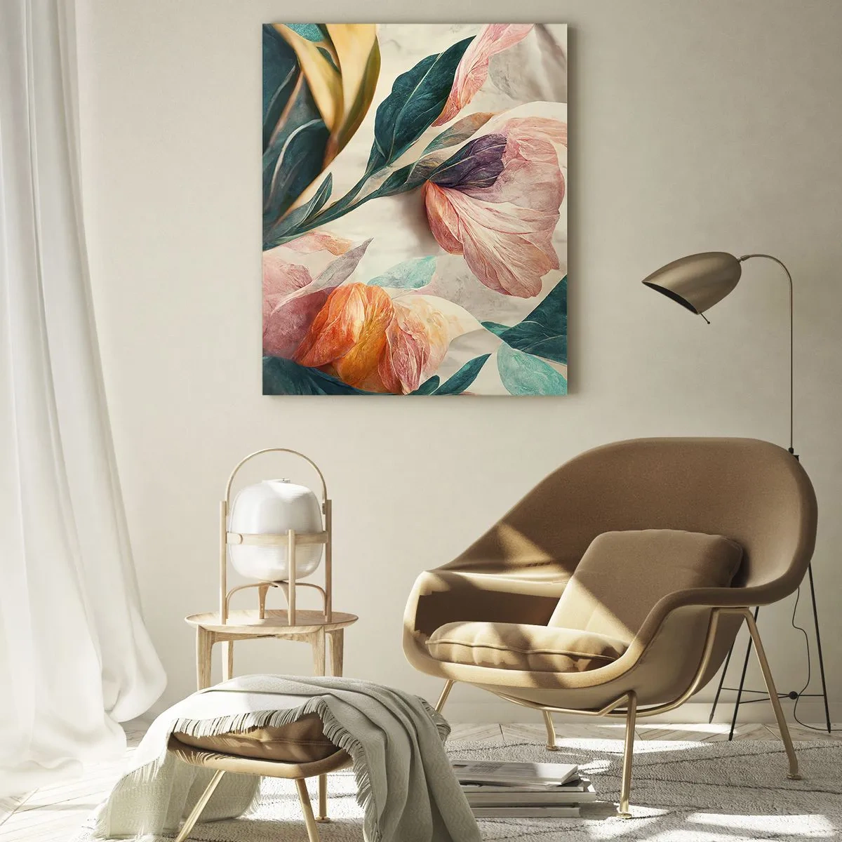 Obraz na szkle - Kolorowe kwiaty w tropikalnym stylu na jasnym tle - 70x100cm - Kwiaty wysp południowych - Nowoczesna dekoracja ścienna do salonu i sypialni ARTTOR