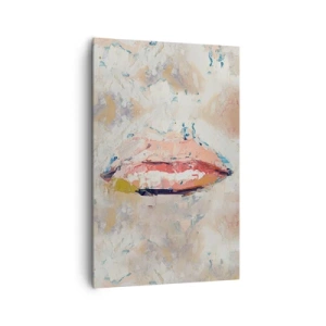 Obraz na płótnie - Abstrakcyjna kompozycja przedstawiająca kobiece usta w pastelowych barwach - 80x120cm - Budzi zmysły - Nowoczesna dekoracja ścienna do salonu i sypialni ARTTOR