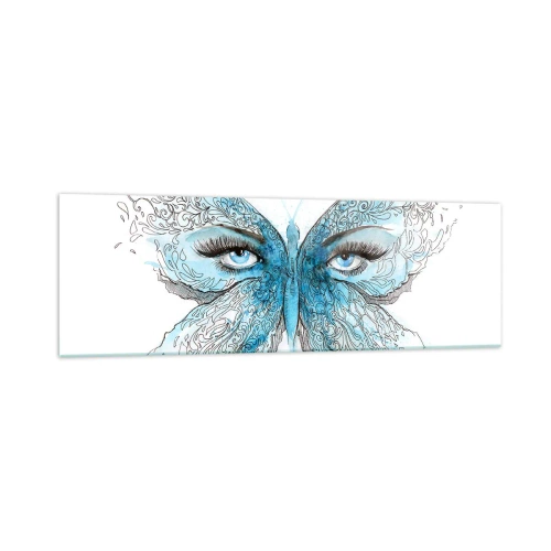 Obraz na szkle - Artystyczna akwarela motyla z niebieskimi oczami - 160x50cm - Modraszek eros - Nowoczesna dekoracja ścienna do salonu i sypialni ARTTOR