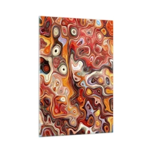 Obraz na szkle - Abstrakcyjna kompozycja w ciepłych odcieniach czerwieni, pomarańczu i żółci - 80x120cm - Gdyby orzechy rozpływały się w miodzie - Nowoczesna dekoracja ścienna do salonu i sypialni ARTTOR