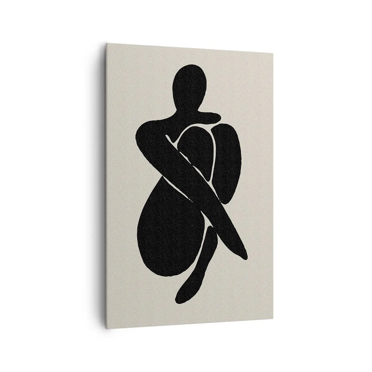 Obraz na płótnie - Minimalistyczna sylwetka osoby w abstrakcyjnej pozie na jasnym tle - 80x120cm - We własnych objęciach - Nowoczesna dekoracja ścienna do salonu i sypialni ARTTOR