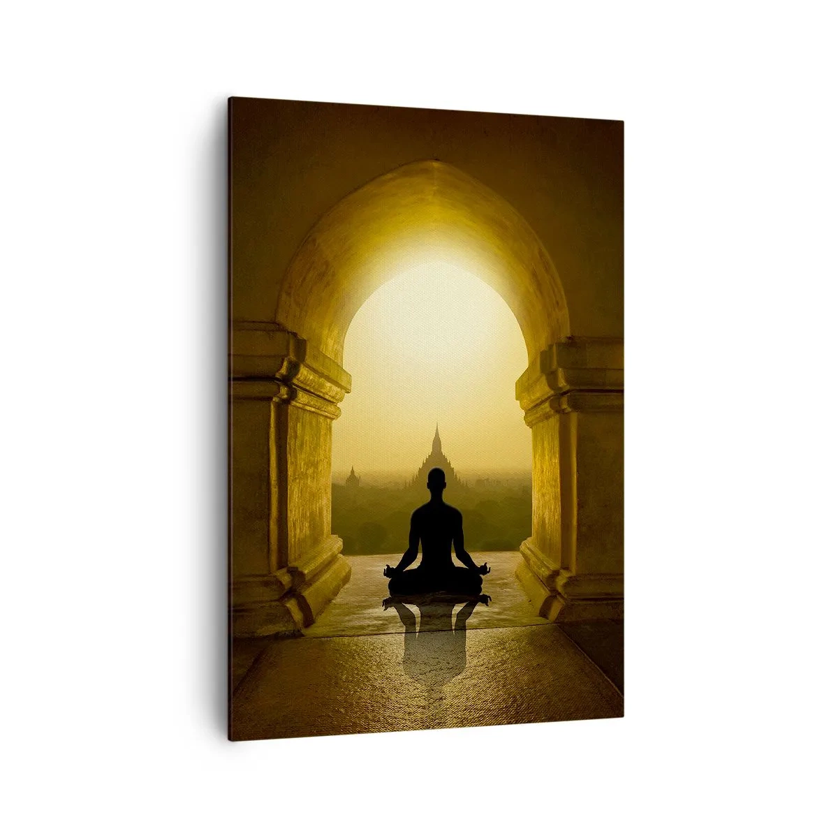 Obraz na płótnie - Sylwetka medytującej osoby w świetle zachodzącego słońca - 70x100cm - Pełna harmonia - Nowoczesna dekoracja ścienna do salonu i sypialni ARTTOR