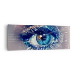 Obraz na płótnie - Technologiczne oko z futurystycznym interfejsem - 140x50cm - Myślisz, że mnie znasz - Nowoczesna dekoracja ścienna do salonu i sypialni ARTTOR