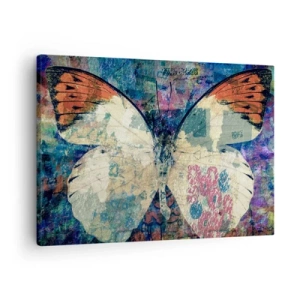 Obraz na płótnie - Motyl w abstrakcyjnym artystycznym tle z kolorowymi detalami - 70x50cm - Subtelna kruchość - Nowoczesna dekoracja ścienna do salonu i sypialni ARTTOR
