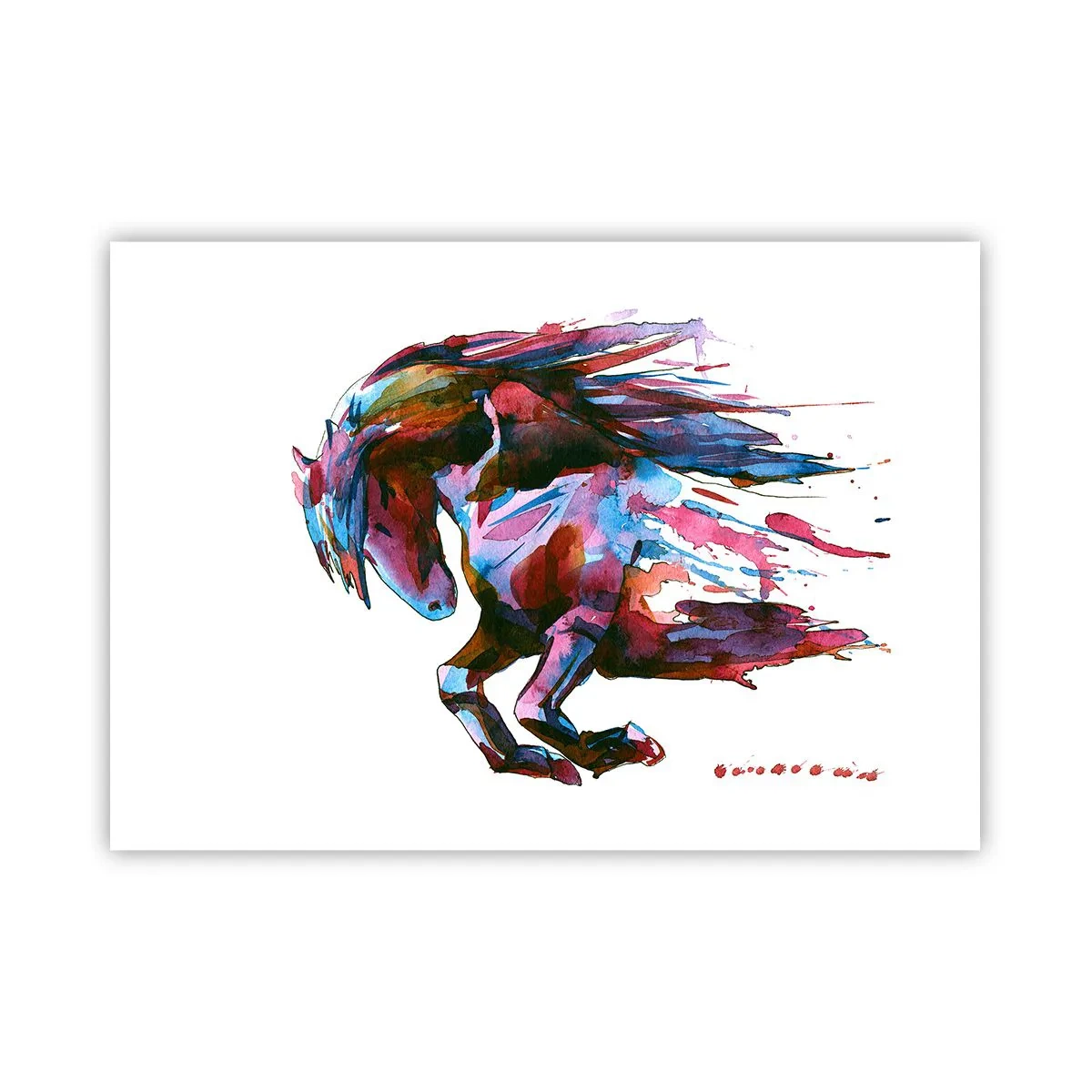 Plakat - Koń w dynamicznych abstrakcyjnych barwach symbolizujący wolność - 100x70cm - W uniesieniu - Nowoczesna dekoracja ścienna do salonu i sypialni ARTTOR