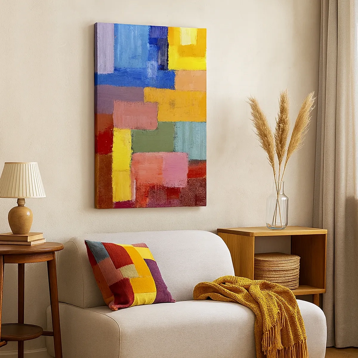 Obraz na płótnie - Kolorowa abstrakcja z geometrycznymi blokami - 50x70cm - Każdy inny, wszystkie barwne - Nowoczesna dekoracja ścienna do salonu, kuchni i sypialni ARTTOR