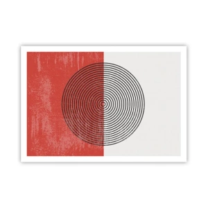 Plakat - Geometryczny wzór z koncentrycznymi kołami na czerwono-białym tle - 100x70cm - W samo sedno - Nowoczesna dekoracja ścienna do salonu i sypialni ARTTOR