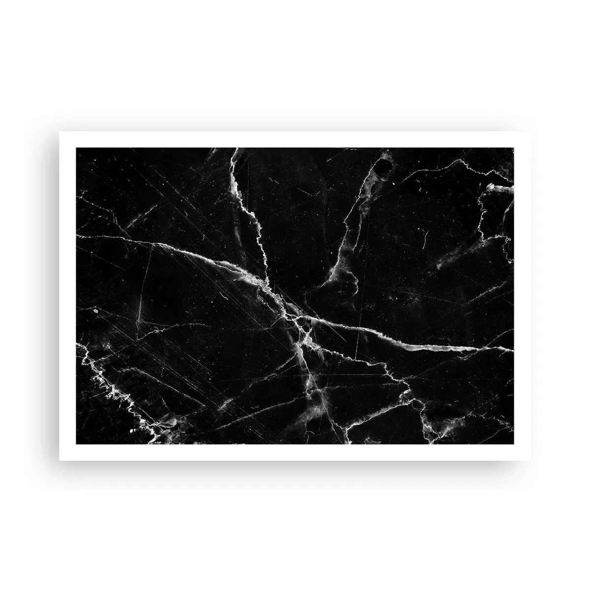 Plakat - Czarny marmur z białymi żyłkami w detalu - 100x70cm - Sekretne życie kamienia - Nowoczesna dekoracja ścienna do salonu i sypialni ARTTOR