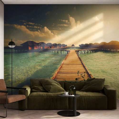 Fototapeta Premium Canvas - Gorące zaproszenie - Malediwy, Krajobraz, Domy Na Wodzie - 250x175 cm