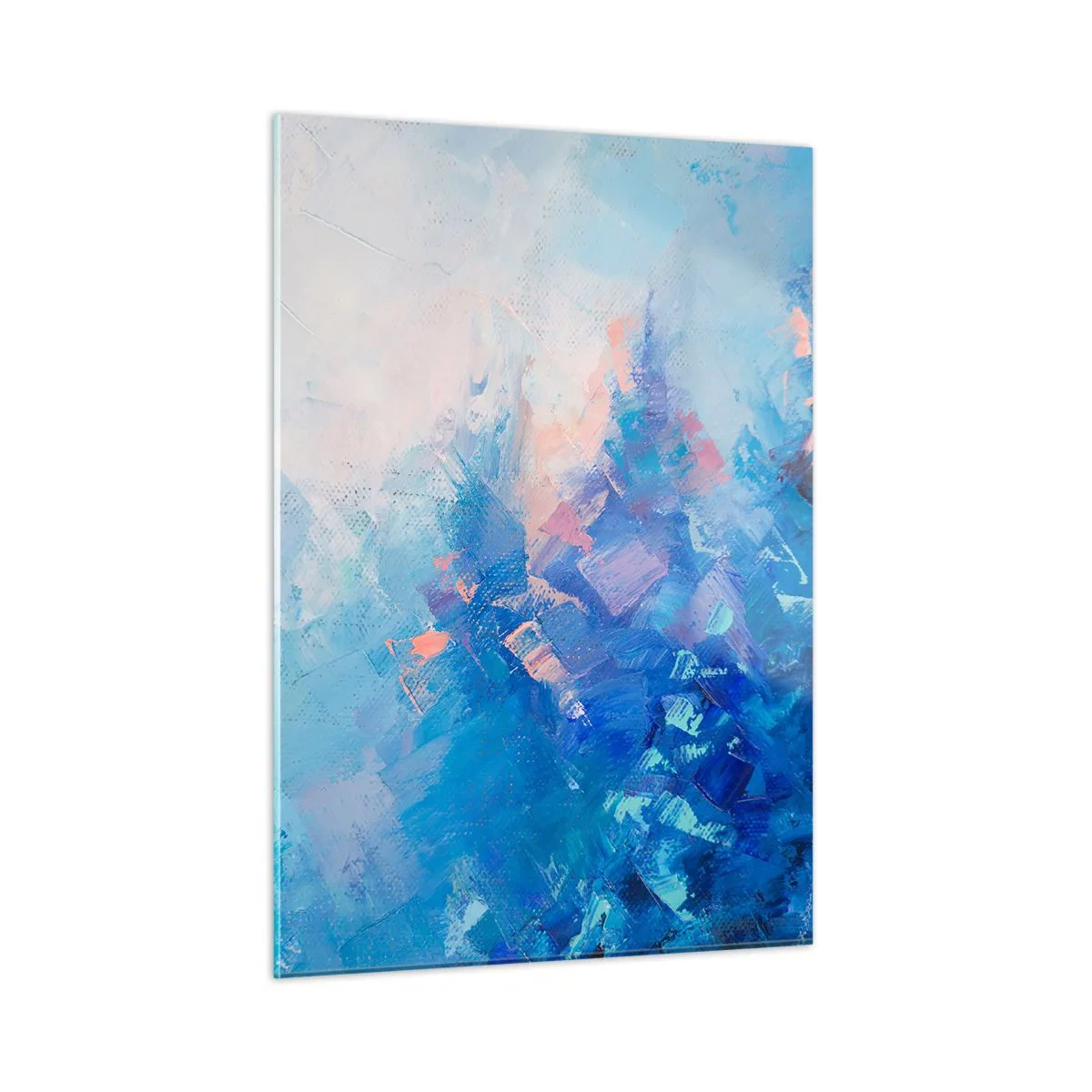 Obraz na szkle - Abstract winter landscape with cool blues and soft pink hues - 50x70cm - Zimowa abstrakcja - Nowoczesna dekoracja ścienna do salonu, kuchni i sypialni ARTTOR