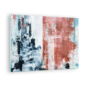 Obraz na szkle - Abstrakcyjne połączenie błękitu i rdzawej czerwieni - 70x50cm - Abstrakcyjne pół na pół - Nowoczesna dekoracja ścienna do salonu i sypialni ARTTOR