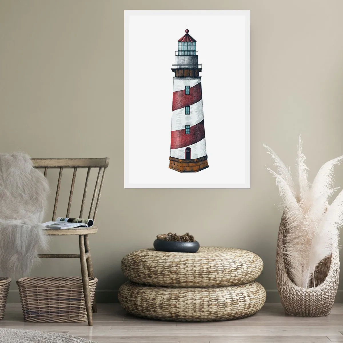 Plakat - Ilustracja latarni morskiej w klasycznym stylu - 50x70cm - Zawsze na straży - Nowoczesna dekoracja ścienna do salonu, kuchni i sypialni ARTTOR
