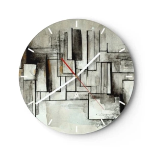 Zegar ścienny - Geometryczna kompozycja z prostokątów w stonowanych barwach - 30x30cm - Siła prostoty - Nowoczesna dekoracja ścienna do salonu, kuchni i sypialni ARTTOR