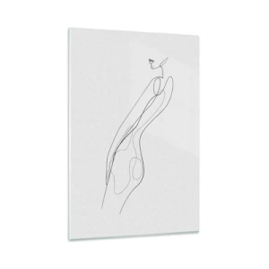 Obraz na szkle - Minimalistyczna linia ukazująca sylwetkę na jasnym tle - 80x120cm - Zaledwie obietnica - Nowoczesna dekoracja ścienna do salonu i sypialni ARTTOR