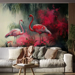 Fototapeta Samoprzylepna Deluxe Sticker - Lekcja naturalnego wdzięku - Flamingi, Sztuka, Pejzaż - 250x175 cm