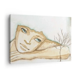Obraz na płótnie - Artystyczny portret kobiety w pastelowych barwach - 70x50cm - Drzewo poezji wyrasta z ciszy - Nowoczesna dekoracja ścienna do salonu i sypialni ARTTOR