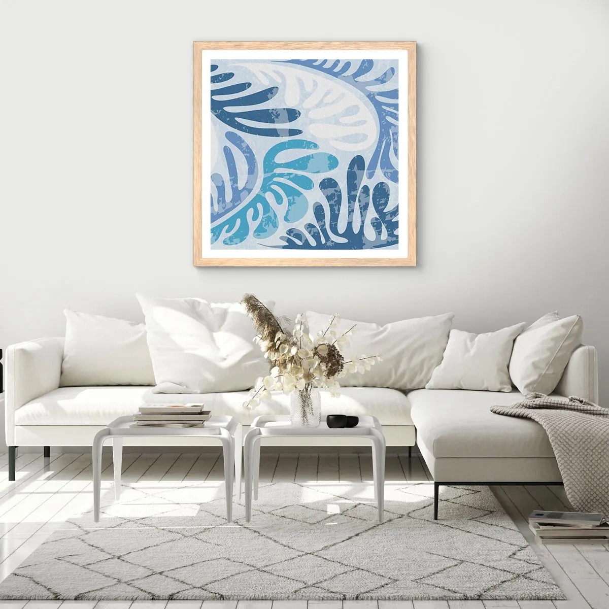 Plakat w ramie jasny dąb - Błękitne paprocie - 30x30 cm