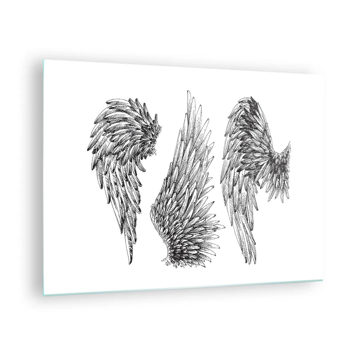 Obraz na szkle - Skrzydła anioła w artystycznej czarno-białej grafice - 70x50cm - I ty możesz zostać aniołem - Nowoczesna dekoracja ścienna do salonu i sypialni ARTTOR