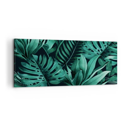 Obraz na płótnie - Tropikalne liście w odcieniach intensywnej zieleni - 120x50cm - Głębia tropikalnej zieleni - Nowoczesna dekoracja ścienna do salonu i sypialni ARTTOR