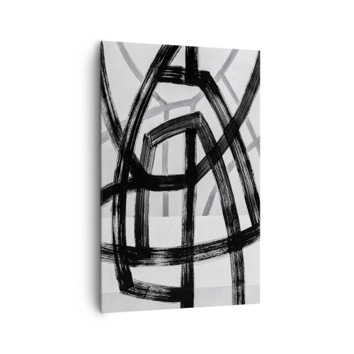 Obraz na płótnie - Czarno-białe abstrakcyjne linie przecinające się na jasnym tle - 80x120cm - Budowanie głębi - Nowoczesna dekoracja ścienna do salonu i sypialni ARTTOR