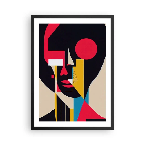 Plakat w czarnej ramie - Abstrakcyjny portret w geometrycznej kompozycji - 50x70cm - Jej wewnętrzny świat - Nowoczesna dekoracja ścienna do salonu i sypialni ARTTOR