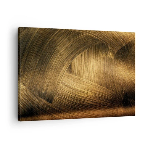Obraz na płótnie - Złote abstrakcyjne pociągnięcia pędzla - 70x50cm - W złotym labiryncie - Nowoczesna dekoracja ścienna do salonu i sypialni ARTTOR
