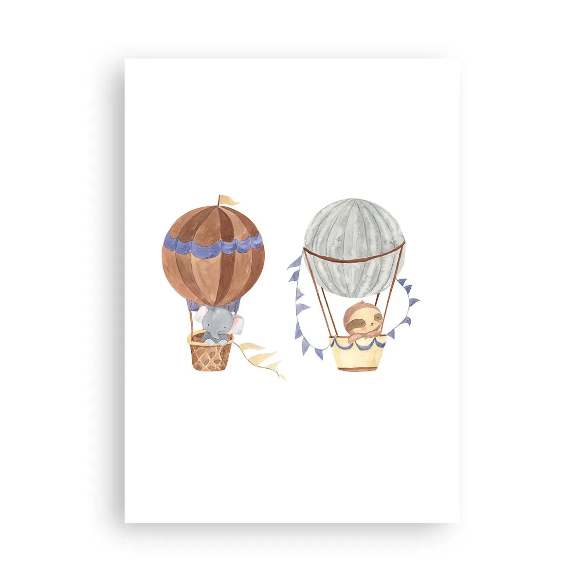 Plakat - Urocze zwierzątka w balonach na białym tle w stylu akwareli - 50x70cm - Przyjaciele w podróży - Nowoczesna dekoracja ścienna do salonu, kuchni i sypialni ARTTOR