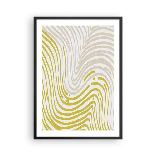 Plakat w czarnej ramie - Abstrakcyjna kompozycja falujących linii w odcieniach beżu i żółci - 50x70cm - Kompozycja z łagodnym ugięciem - Nowoczesna dekoracja ścienna do salonu i sypialni ARTTOR