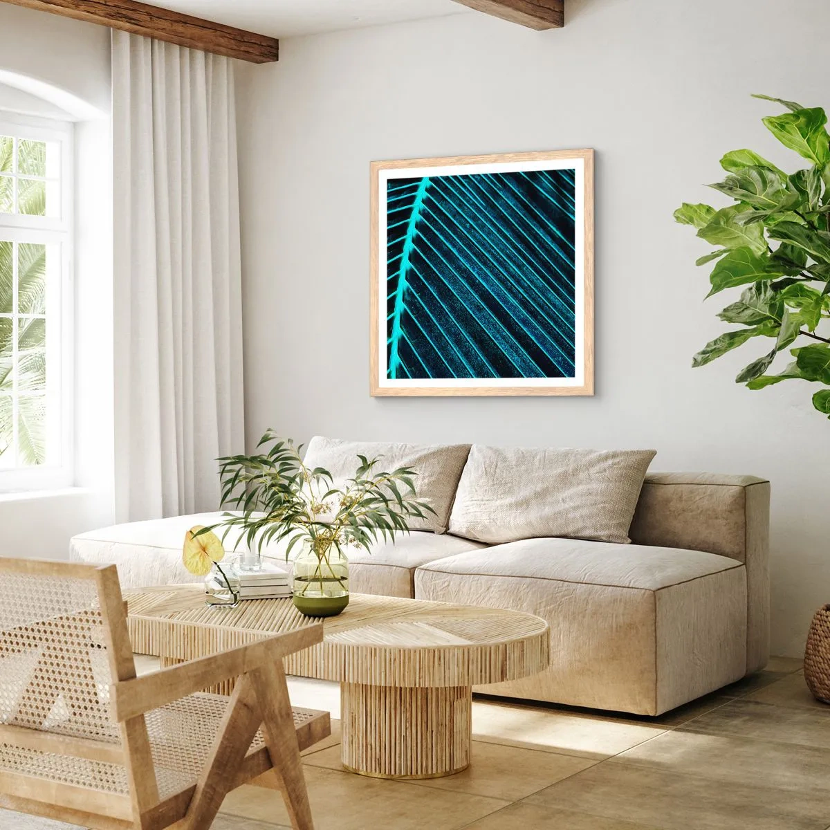 Plakat w ramie jasny dąb - Faktura zieleni - 40x40 cm