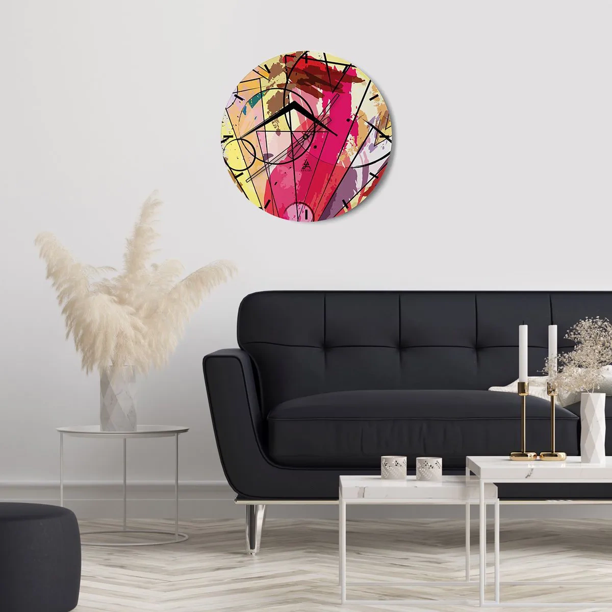 Zegar ścienny - Tarcza zegara z dynamicznym, kolorowym wzorem przypominającym eksplozję farb - 30x30cm - Eksplozja - Nowoczesna dekoracja ścienna do salonu, kuchni i sypialni ARTTOR