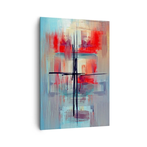 Obraz na płótnie - Abstrakcyjna kompozycja z intensywnymi barwami, liniami i geometrycznymi kształtami - 70x100cm - Pejzaż w nieznanym wymiarze - Nowoczesna dekoracja ścienna do salonu i sypialni ARTTOR