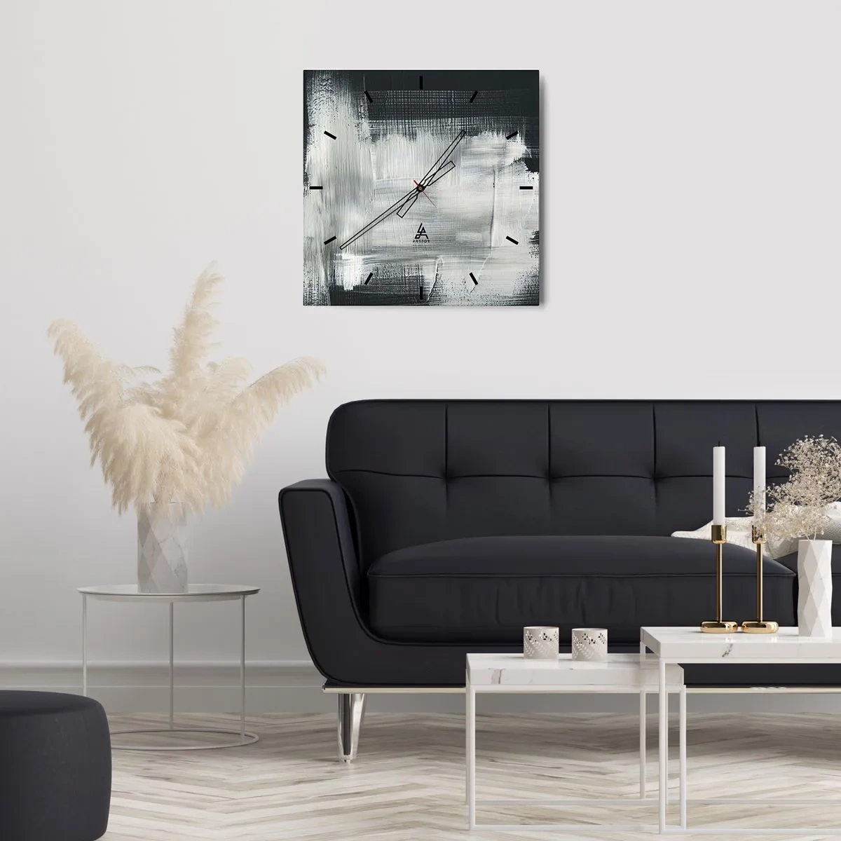 Zegar ścienny - Białe abstrakcyjne pociągnięcia na ciemnym tle - 30x30cm - Utkane z pionu i poziomu - Nowoczesna dekoracja ścienna do salonu i sypialni ARTTOR