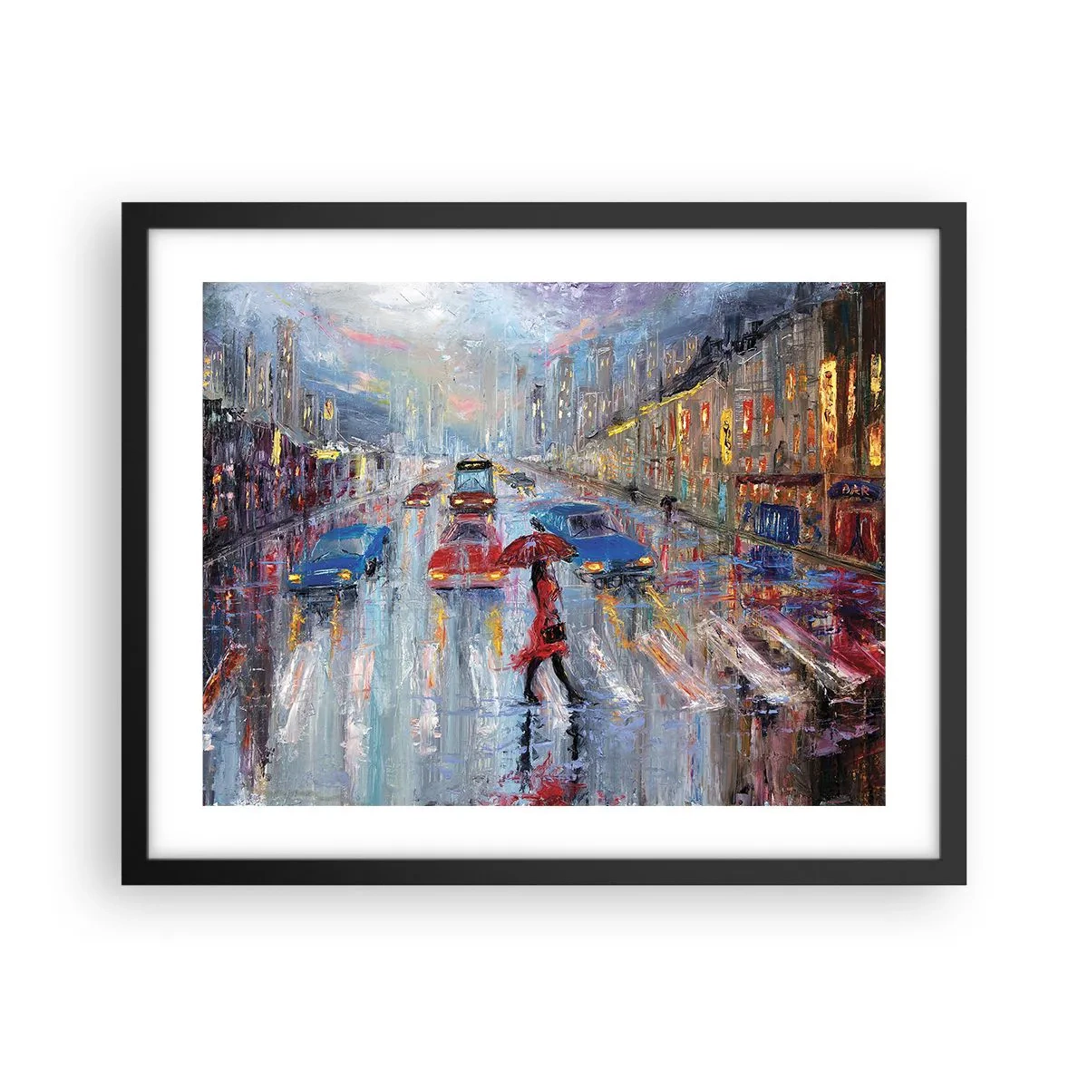 Plakat w czarnej ramie - Deszczowe popołudnie w mieście - 50x40 cm