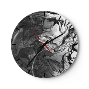 Zegar ścienny - Czarno-biała abstrakcja z płynnymi liniami i fakturą - 30x30cm - Zaplątana w marzeniach - Nowoczesna dekoracja ścienna do salonu, kuchni i sypialni ARTTOR