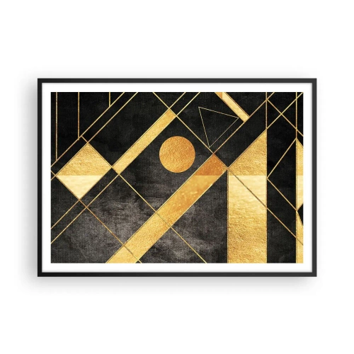 Plakat w czarnej ramie - Geometryczne kształty w złotych i czarnych tonacjach - 100x70cm - Słońce pustyni - Nowoczesna dekoracja ścienna do salonu i sypialni ARTTOR