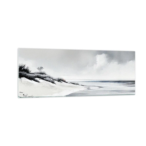 Obraz na szkle - Plaża w stonowanych odcieniach szarości i błękitu - 140x50cm - Od zawsze razem - Nowoczesna dekoracja ścienna do salonu i sypialni ARTTOR