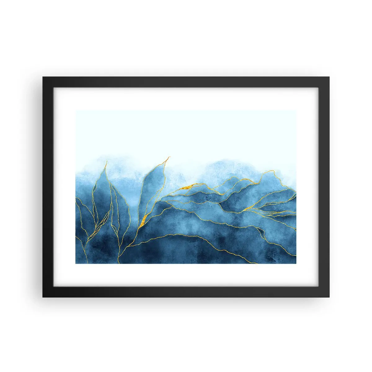 Plakat w czarnej ramie - Błękit w złocie - 40x30 cm