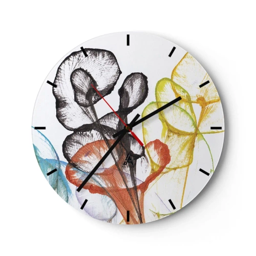 Zegar ścienny - Kolorowe, abstrakcyjne kwiaty na białym tle - 30x30cm - Kwiaty z duszą - Nowoczesna dekoracja ścienna do salonu, kuchni i sypialni ARTTOR